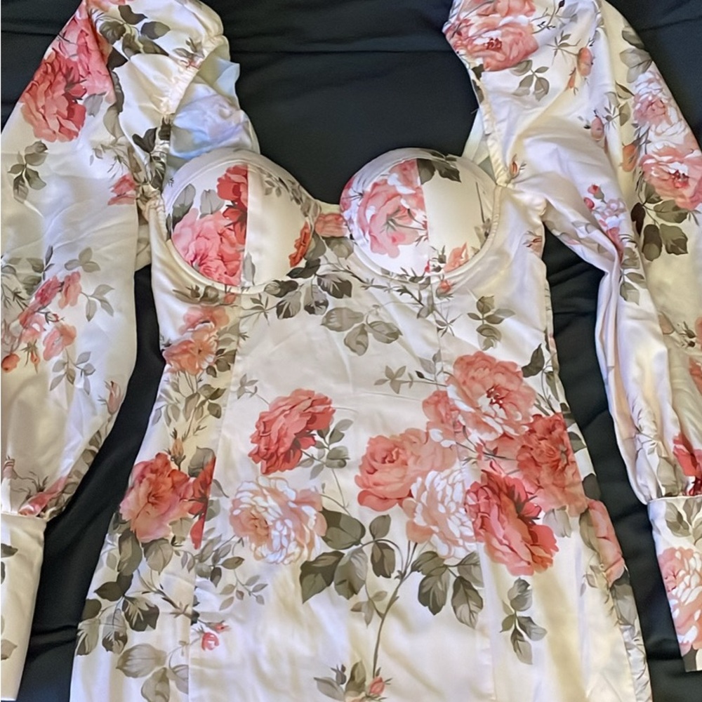 Banjul Floral Long Sleeve Dress - Pink and White
